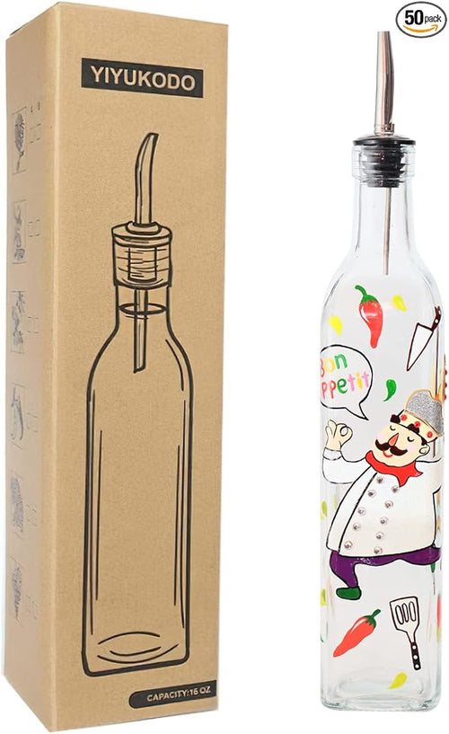 17oz Hand Painted Glass Olive Oil Bottle - 500ml Green Oil & Vinegar Cruet - by YIYUKODO