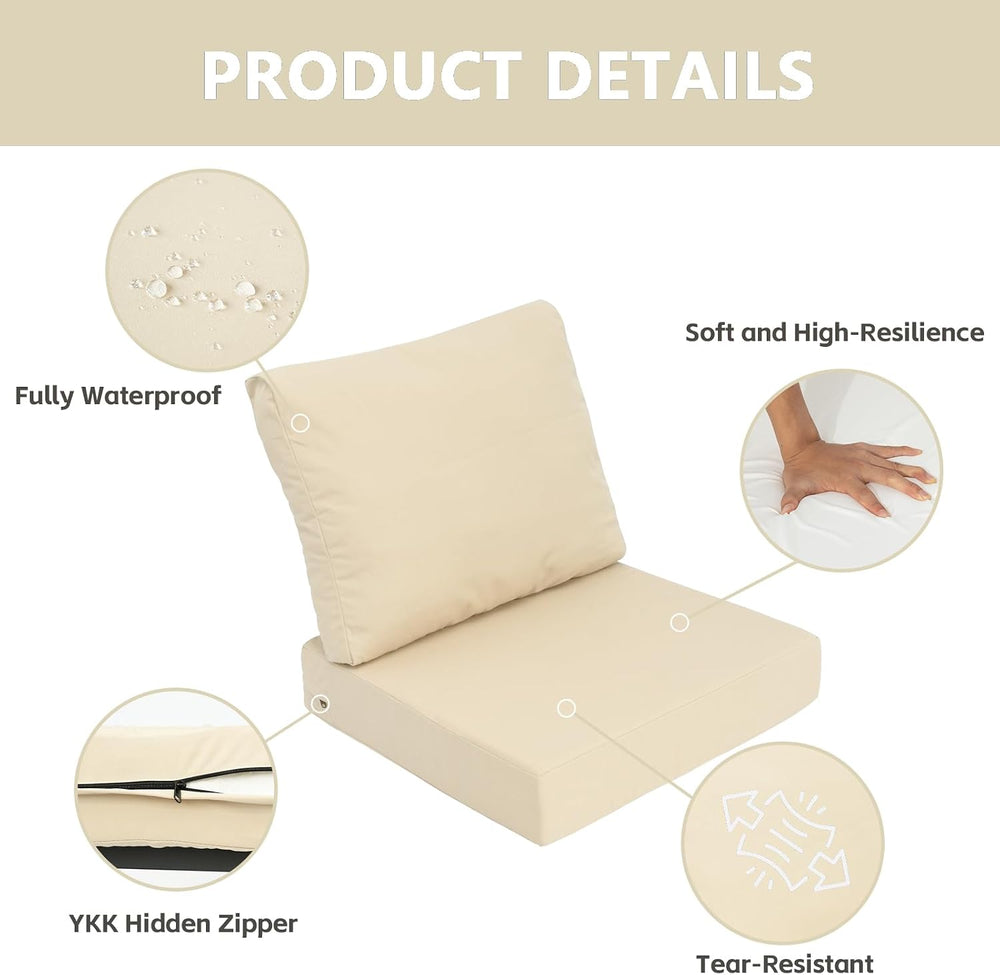 Goodgoods 25x25 Outdoor Deep Seat Cushions 2-Pack, 35D Foam, Beige