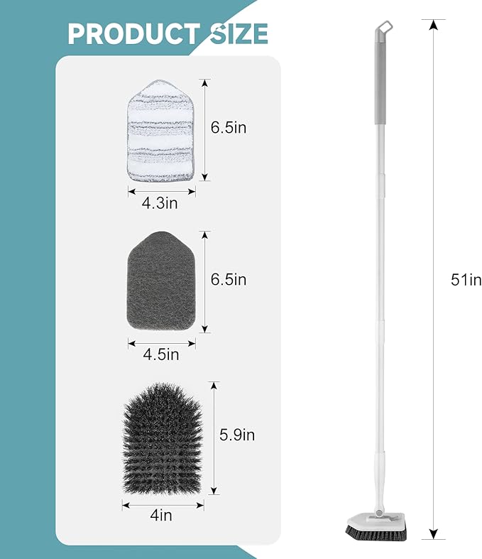 nacena Shower Scrubber with Long Handle, 3 in 1 Tile Tub Scrubber Brush with 3 - Image 2
