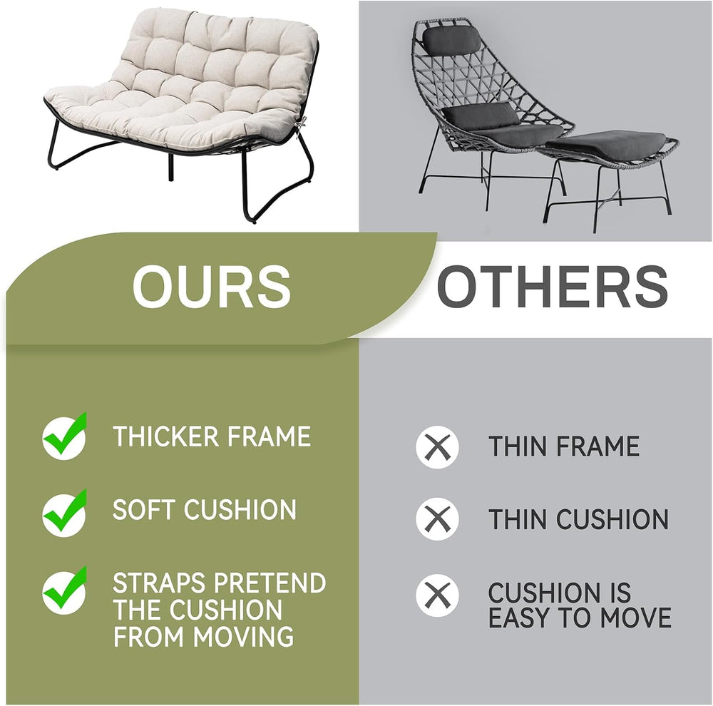 Outdoor Loveseat with Soft Cushion，Patio 2-Seat Boho Sofa (Beige)