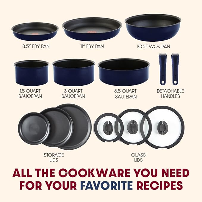 T-fal Ingenio Expertise Non Stick Cookware Set 14 Piece, Induction Oven Broiler - Image 2