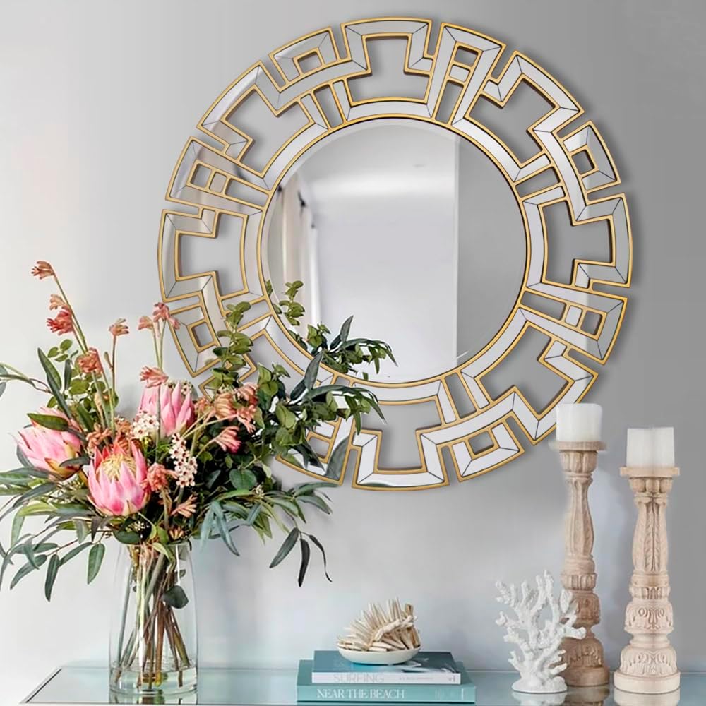 Chende Large Round Mirror, 40'' Modern Living Room Mirrorr with Bevel...