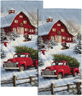 Giwawa Red Truck Hand Towels Winter Xmas Tree Bath Fingertip Towel Set of 2 Soft Absorbent Holiday Kitchen Dish Wash Cloth for Bathroom Hotel Gym