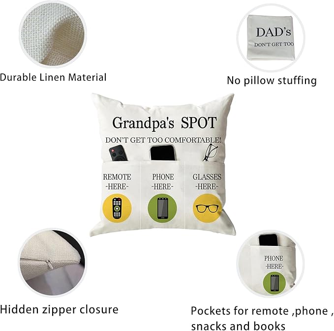 ONFAON Grandpa Gifts, Grandpa's Spot Throw Pillow Covers 18x18 Inch, Put Phone - Image 5
