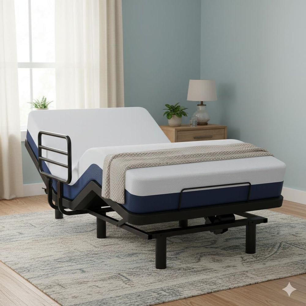 AbyssZen Home Care Electric Adjustable Bed Frame with Safety Rail, Full