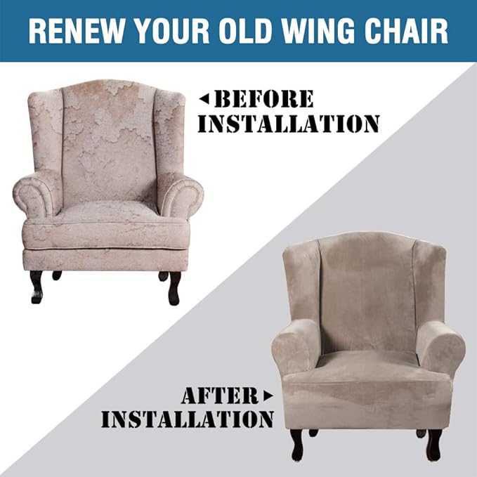 H.VERSAILTEX Wingback Chair Covers Velvet Plush Wing Chair Slipcover 1 Piece - Image 8