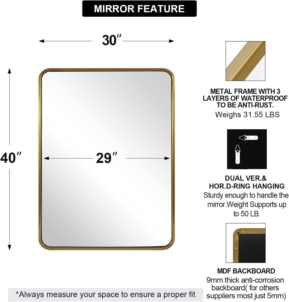 ANDY STAR Brushed Gold Mirror 40''X30'', Gold Bathroom Mirror...