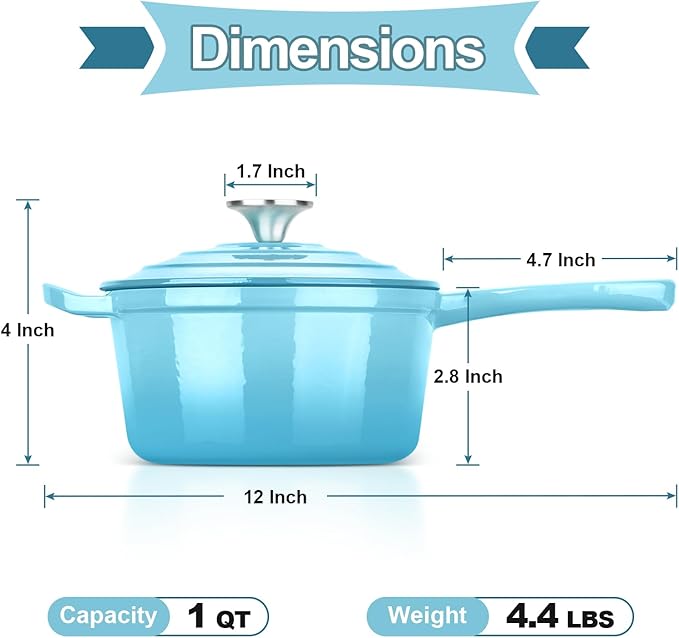 HaSteeL 1 QT Cast Iron Enamel Saucepan