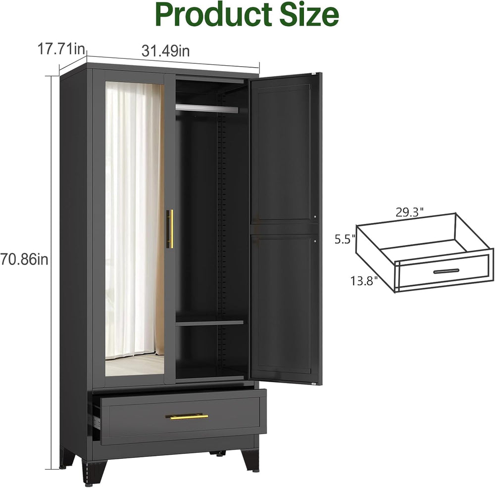 winiowa Metal Armoire Wardrobe Closet with Drawer, 71" Wardrobe Cabinet ...