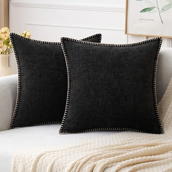 MIULEE Pack of 2 Couch Throw Pillow Covers 16x16 Inch Black Farmhouse by MIULEE