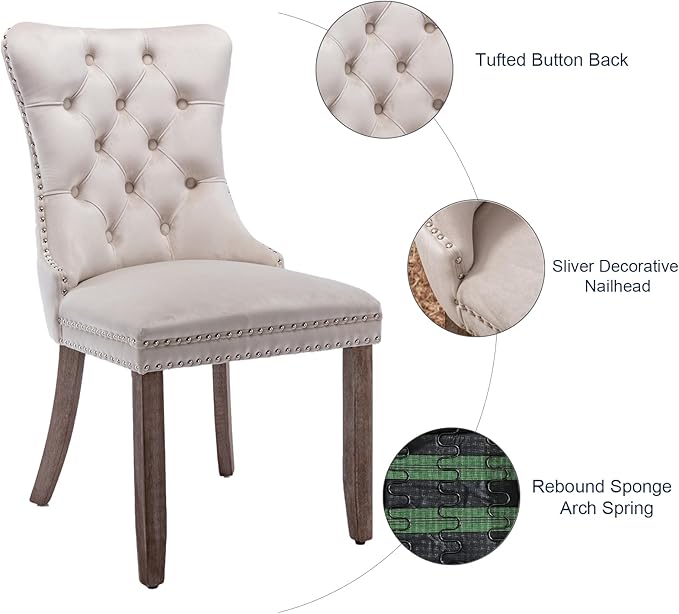 Velvet Dining Chairs Set of 2, Tufted Upholstered Dining Room Chairs with Bac...