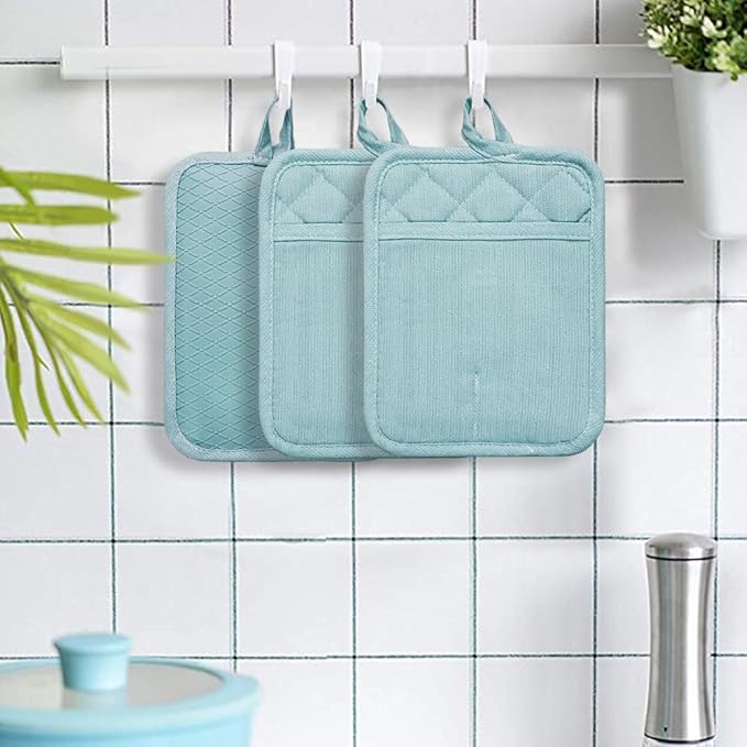 Pot Holders Yarn-Dyed Set of 3 Non Slip Silicone Kitchen Lines Heat Resistant - Image 7