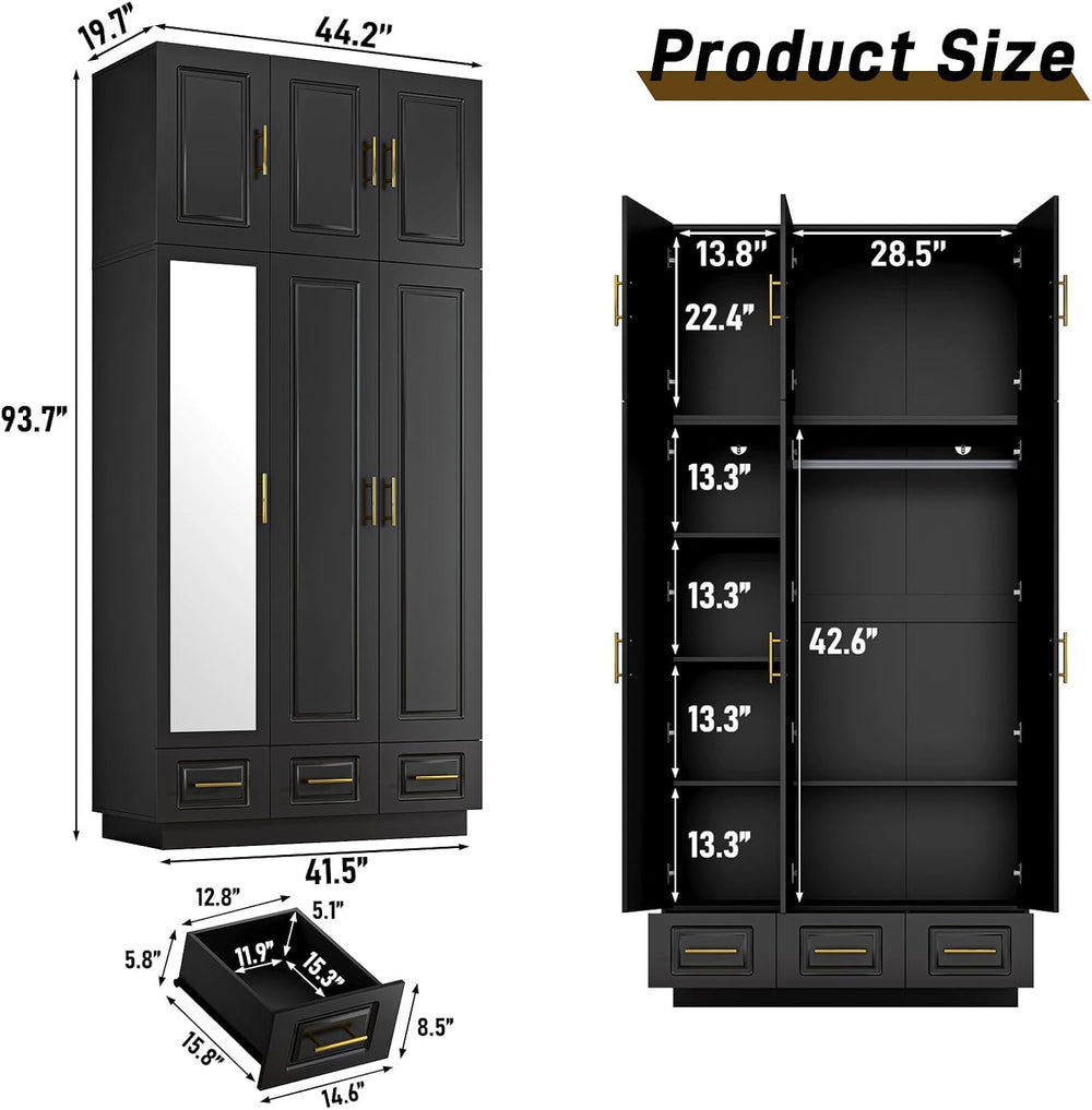 Hlivelood Large Armoire Wardrobe Closet Cabinet with Drawers and LED Lights, ...