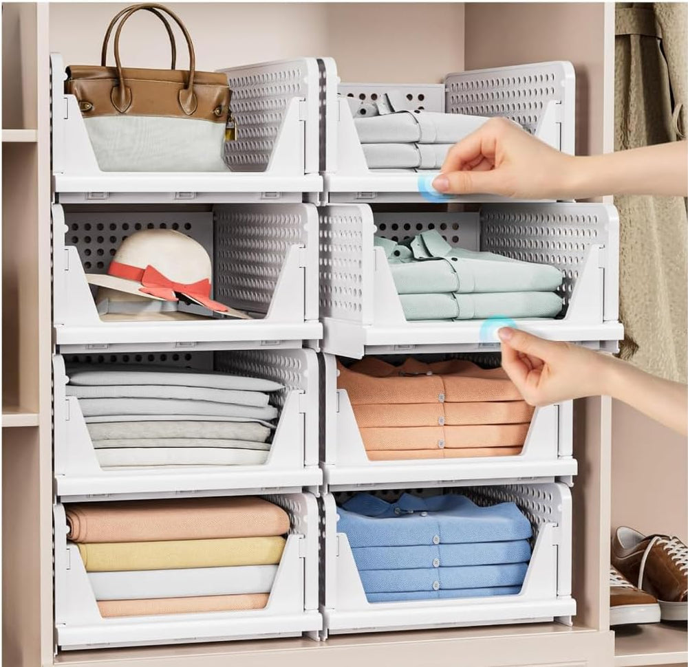 4 Pack Stackable Closet Storage Basket - Stackable Storage Bins