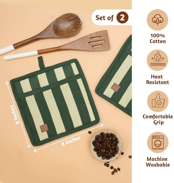 Folkulture Pot Holders for Kitchen | Pack of 2 Ribbed Soft Silicone Hot Pads - Image 3