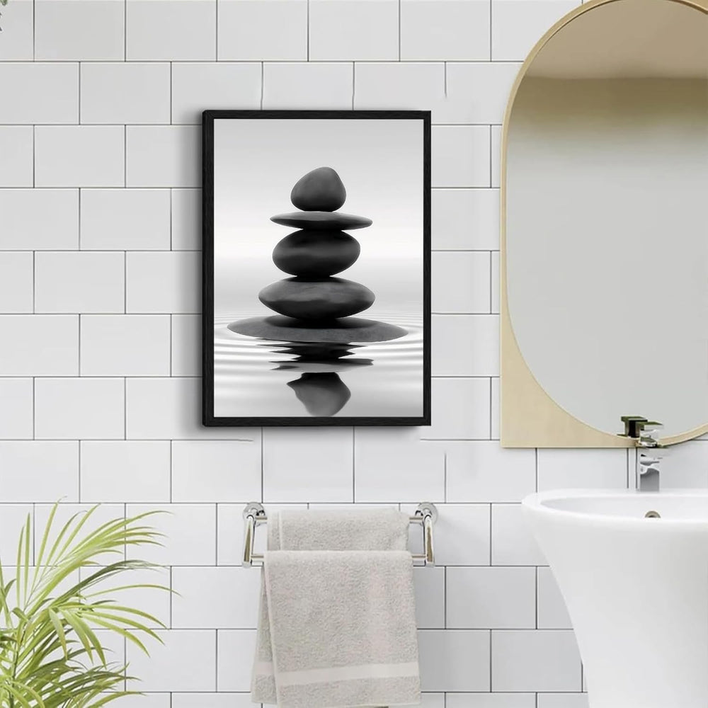 DCMVJHZV Framed Black and White Bathroom Wall Art Zen Stones in the water Bat...