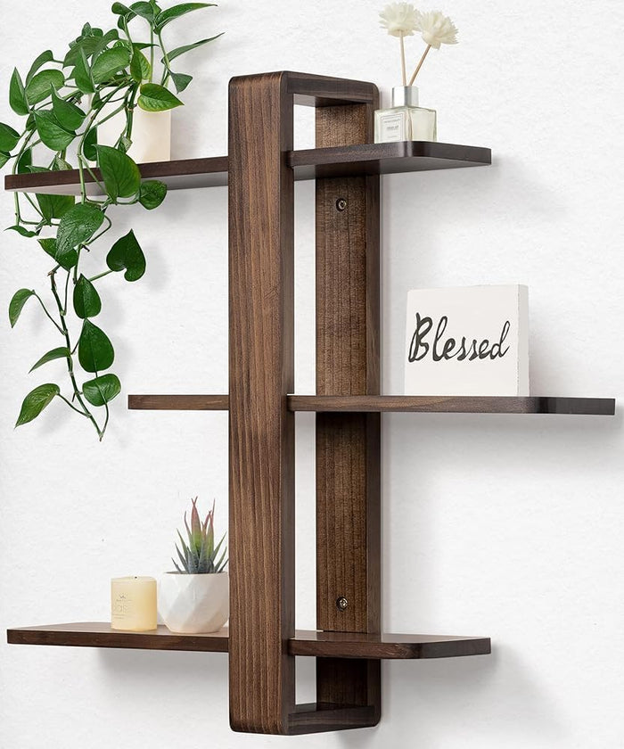 SUMGAR Floating Shelves for Wall Walnut Shelf Unit Mid Century Modern Decor