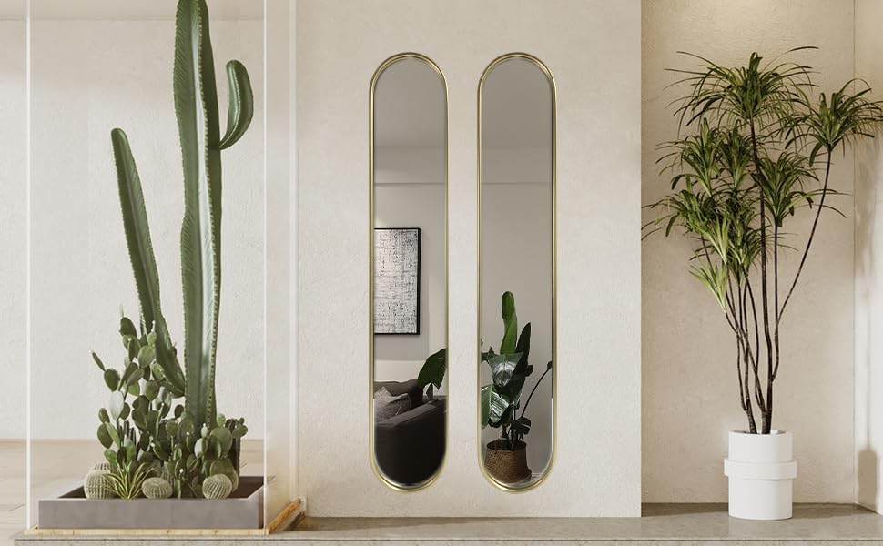 Gold Full Length Oval Mirror,Narrow Capsule Long Mirrors with Metal Frame for...