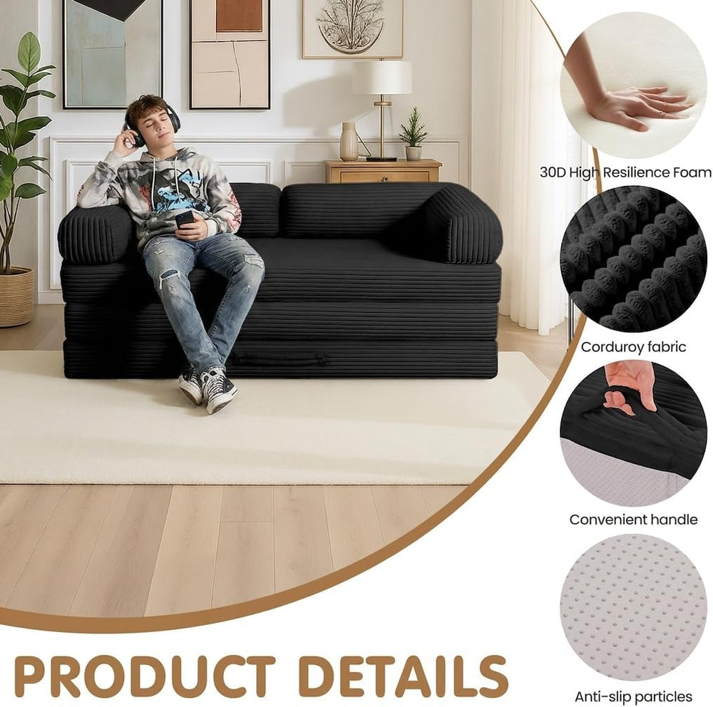 Convertible Sofa Bed Full,5-in-1 Tri-Fold Boneless Couch with Removable Armre...