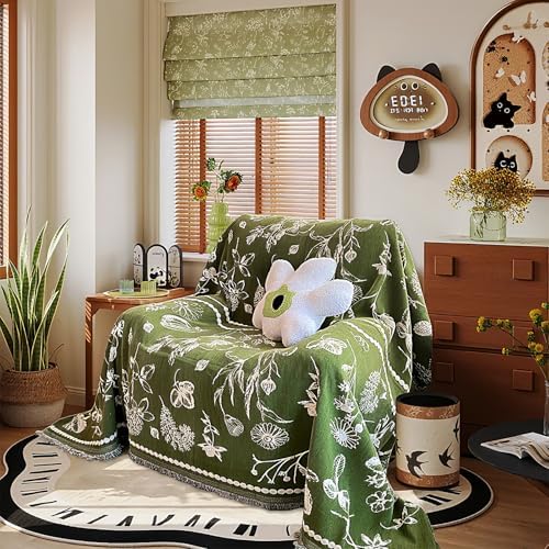 DREAMINGO Green Floral Armchair Cover Farmhouse Botanical Jacquard Recliner C...