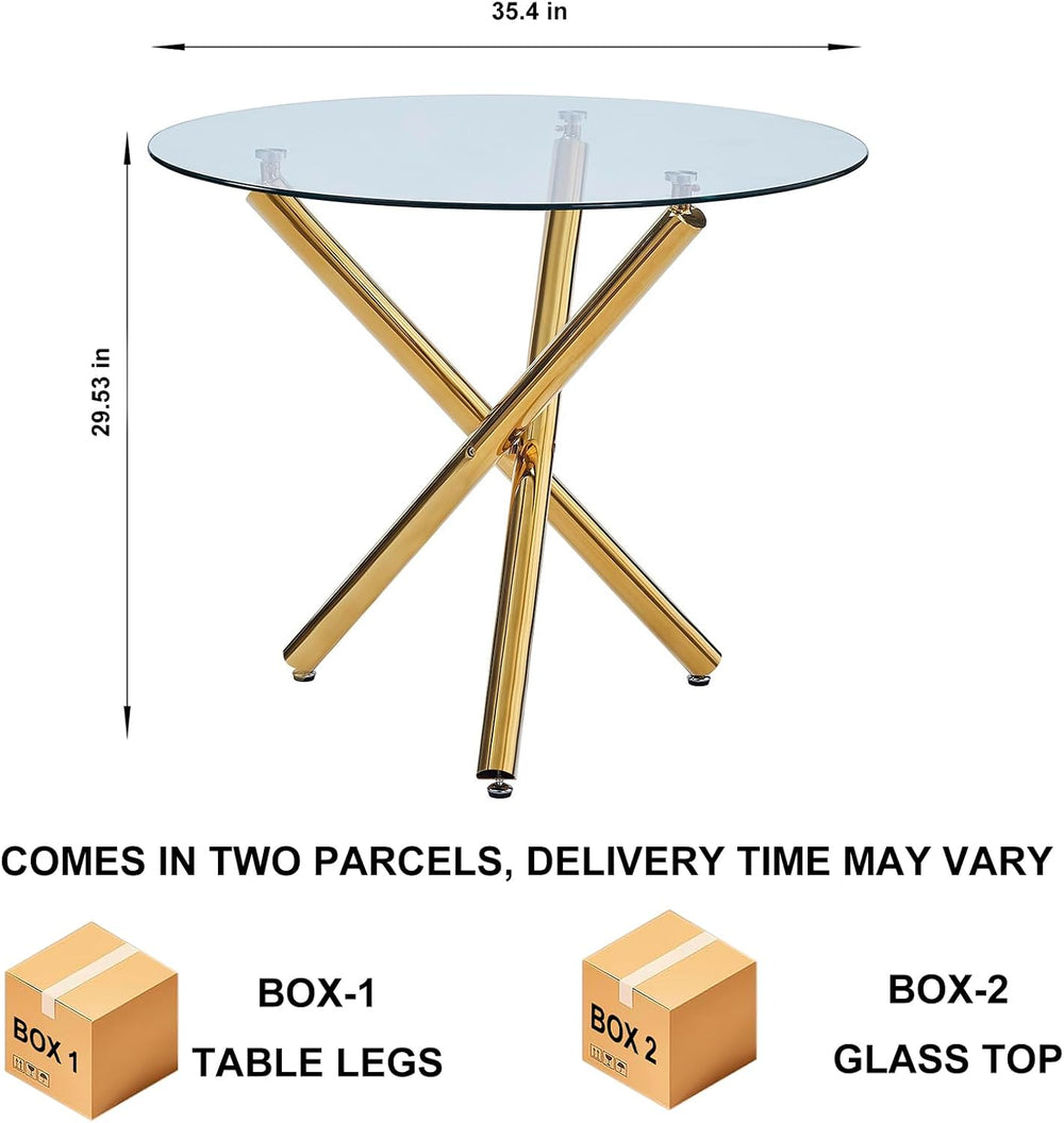 36" Round Glass Dining Room Table with Glass Top and Chrome Legs for Kit...