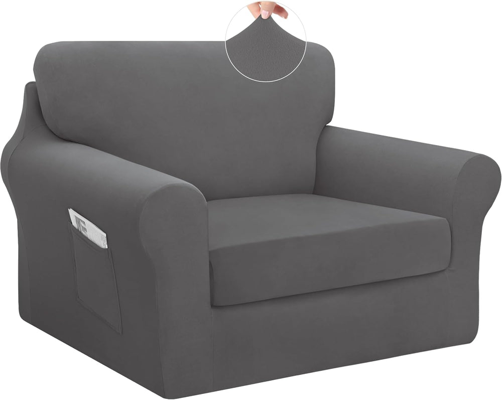 Easy-Going 3 Pieces Stretch Chair Couch Cover, Small, Light Grey