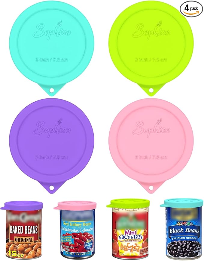 4PCS 3-inch Silicone Can Lids for Goya | Van Camp's | Chef Boyardee | Bush's by SOPHICO