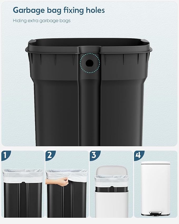 Arlopu13.2 Gallon Step Trash Can, Stainless Steel Garbage Bin, Soft-Close - Image 7