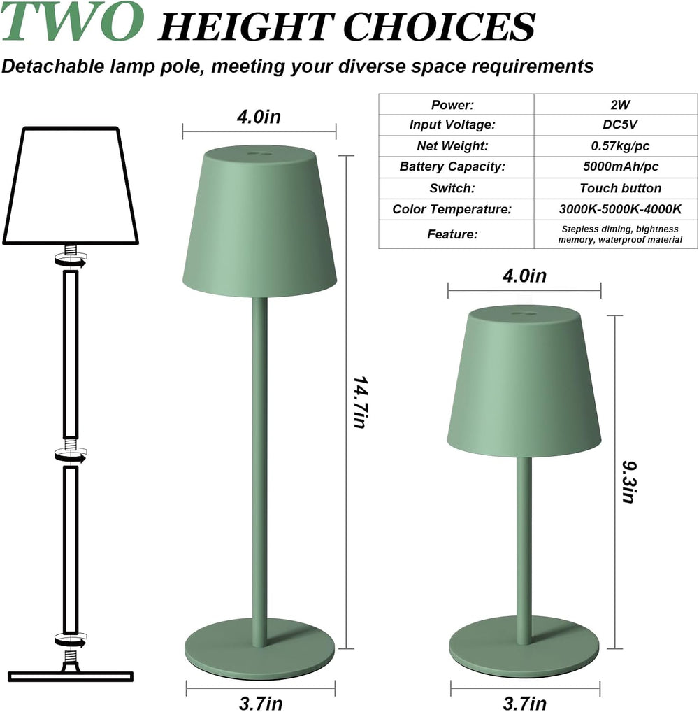 Kakanuo Cordless Table Lamp Rechargeable Green - KK 2 Pack 5000mAH Battery Op...