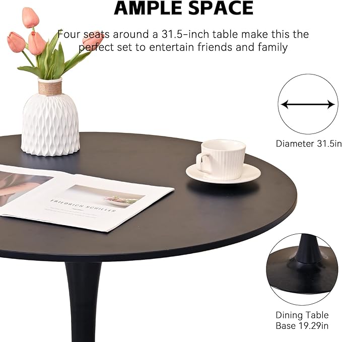 3-Pieces 31.5" Round Dining Table Set for 2, Black Dining Table & Bo...