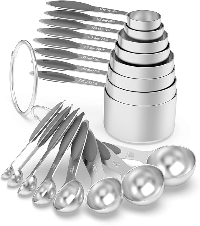 Measuring Cups & Spoons Set of 16, Wildone Stainless Steel Measuring Cups and by Wildone