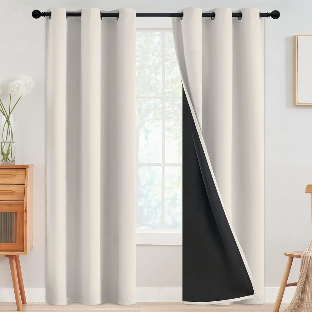 SimpleHome Cream 100% Blackout Curtains Room Darkening Living Room 84 Inch