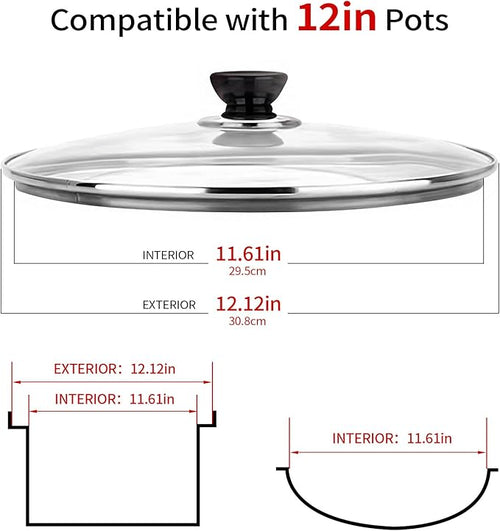 12 Inch Pan Lid, Tempered Glass Cast Iron Lids - Image 2