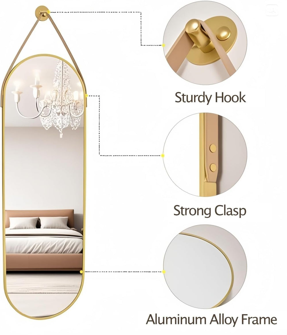 Dewfig 48"x16" Full Length Mirror, Oval Wall Mirror, Leather Strap,...