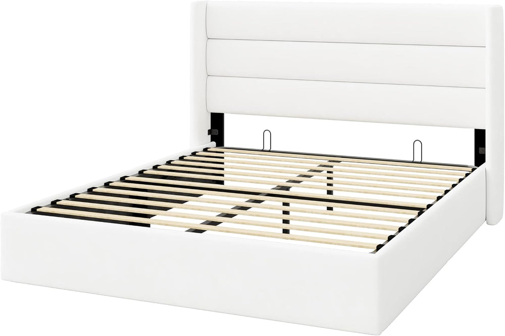 Allewie Full Size Lift Up Hydraulic Storage Bed Frame White