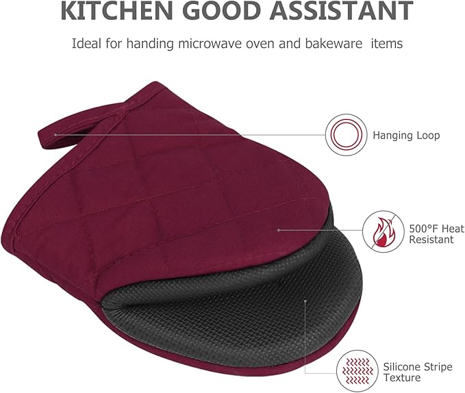 Short Oven Mitts, Heat Resistant 500°F, Silicone Grip Kitchen Gloves, Non-Slip - Image 5