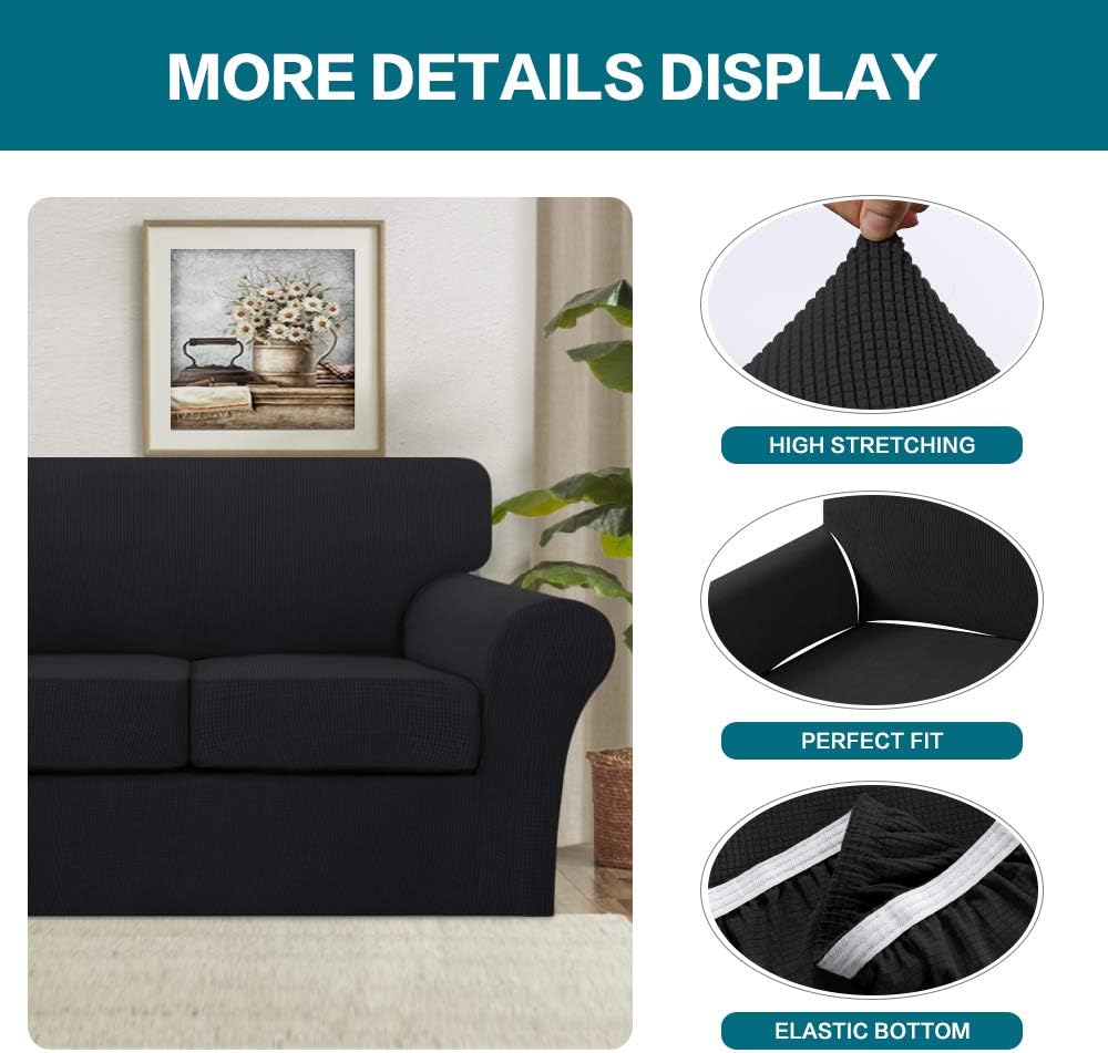 Turquoize 3 Piece Sofa Covers for 2 Cushion Couch Sofa Slipcover Soft Couch C...