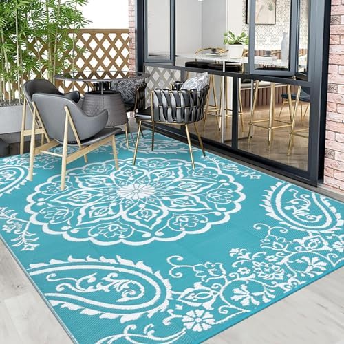 Pauwer Reversible Outdoor Rug, 6'x9', Waterproof Polypropylene Patio ...