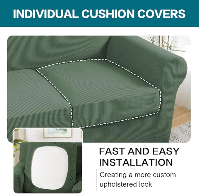 Turquoize 3 Piece Sofa Covers for 2 Cushion Couch Sofa Slipcover Soft Couch - Image 5