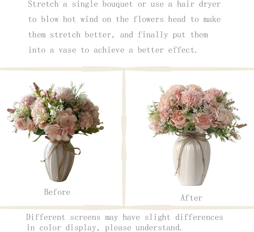 Peonies Artificial Flowers in Vase, Fake Hydrangea Silk Peony Flower Bouquet ...