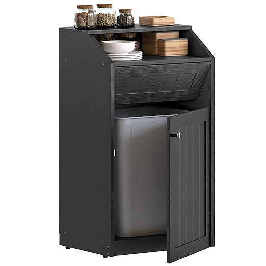 YATINEY Trash Cabinet, Freestanding Trash Can Cabinet, Wooden Recycling by Yatiney