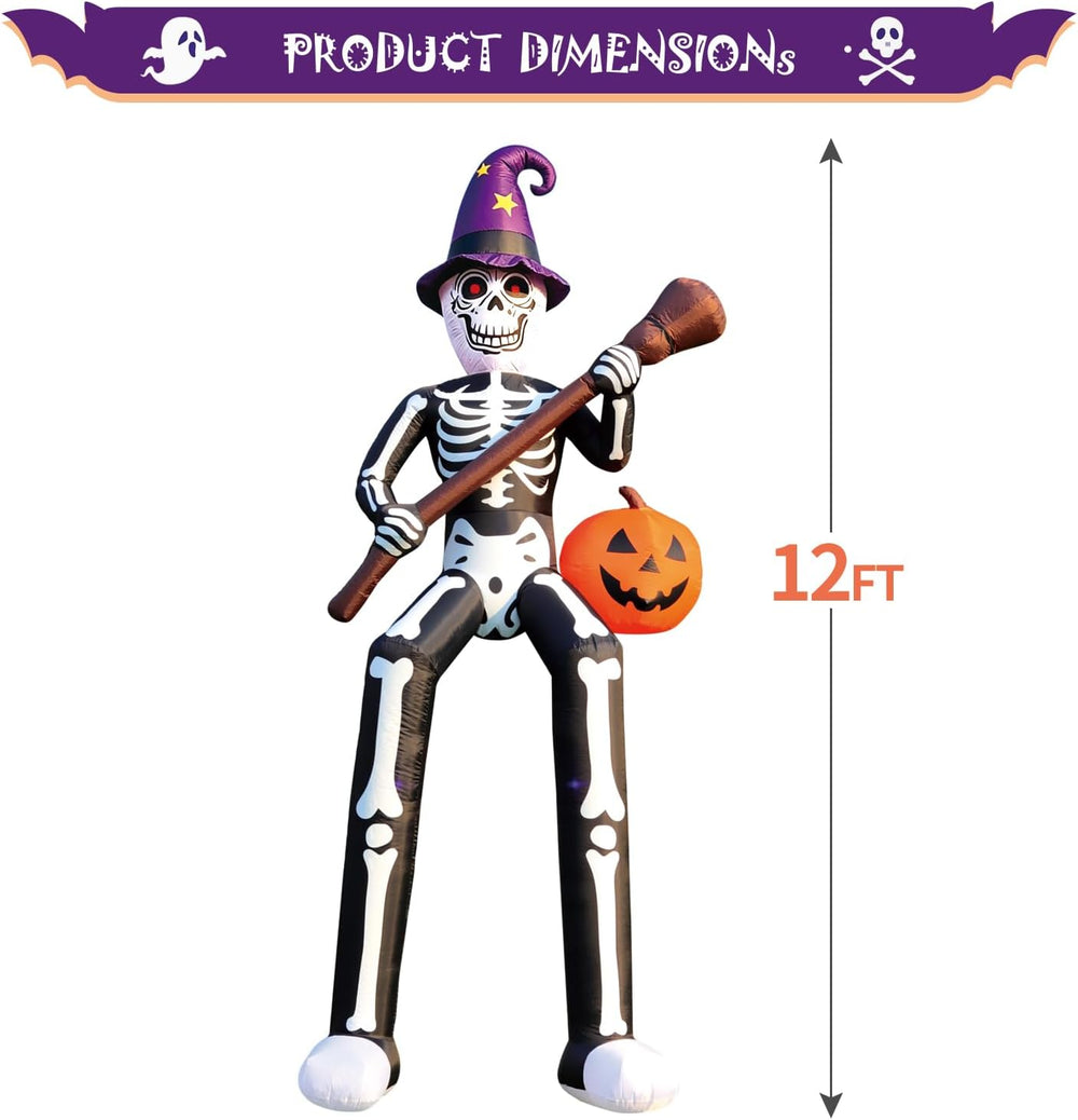 DomKom 12 FT Halloween Inflatables Outdoor Decorations, Giant Skeleton Wizard...