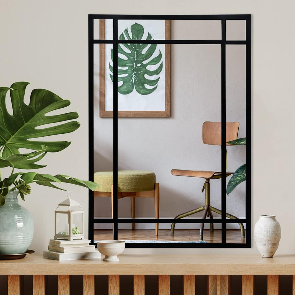 HQiJun Black Rectangle Mirror, Farmhouse Decorative Wall Mirror for Entryway,...