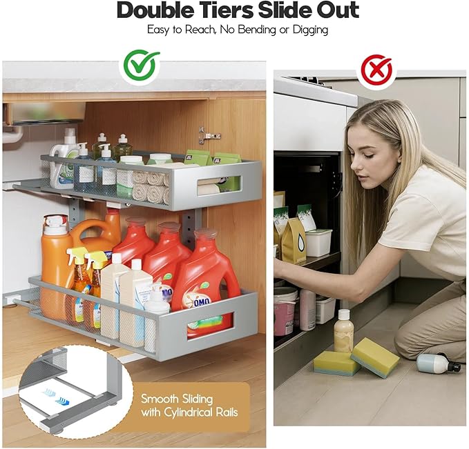 2 Packs 17IN Depth Under Sink Organizer, 2-Tier Pull Out Cabinet Organizer - Image 7