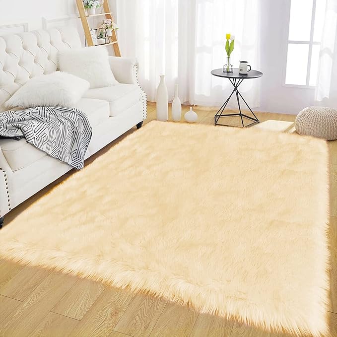 Latepis Yellow Shaggy Rug Bedroom Rugs 4x6 Area Rug Washable Faux Sheepskin Fur by Latepis