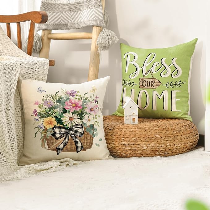 AVOIN colorlife Bless Our Home Eucalyptus Leaves Throw Pillow Covers, 16 x 16 - Image 5