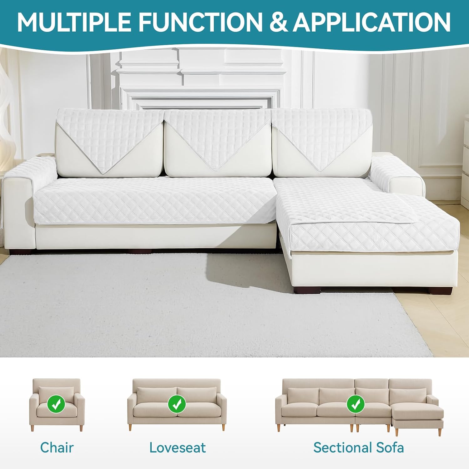 Deep Dream Armrest Covers, Sectional Couch Covers, Sofa Cover, Backrest Covers, Anti-Slip Armchair Slipcovers for Dogs Cats Pet Loveseat Recliner Leather L Shaped(White, 28"x 28")
