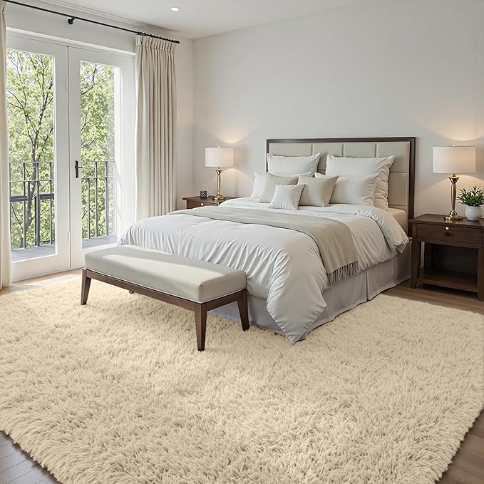 5x7 Area Rugs for Living Room Rug: Soft Fluffy Shag Beige Rugs for Bedroom - Image 3