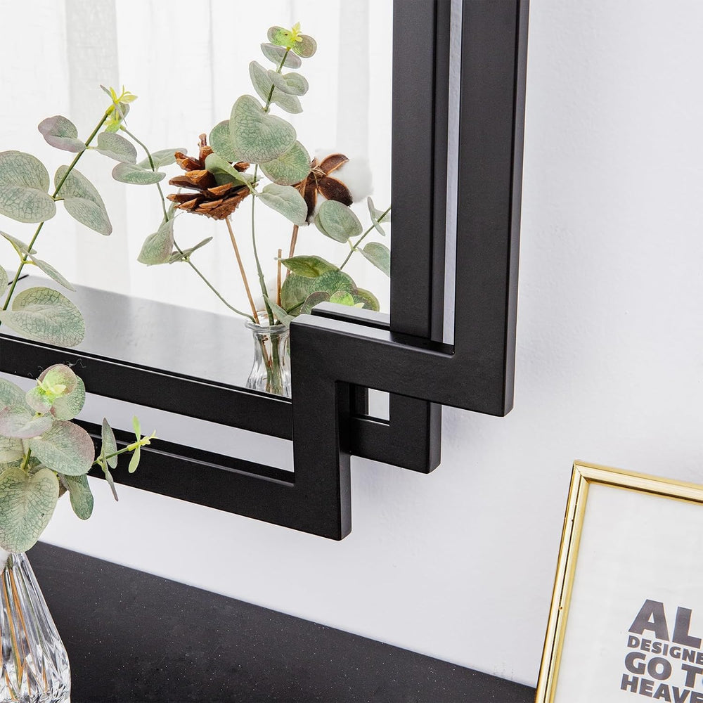 28" x 40" Black Wall Mirror for Decor with Geometric Metal Frame