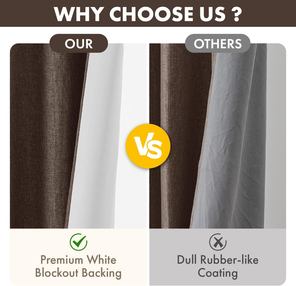 MIULEE 100% Blackout Linen Curtains for Bedroom 40W x 84L Drak Brown